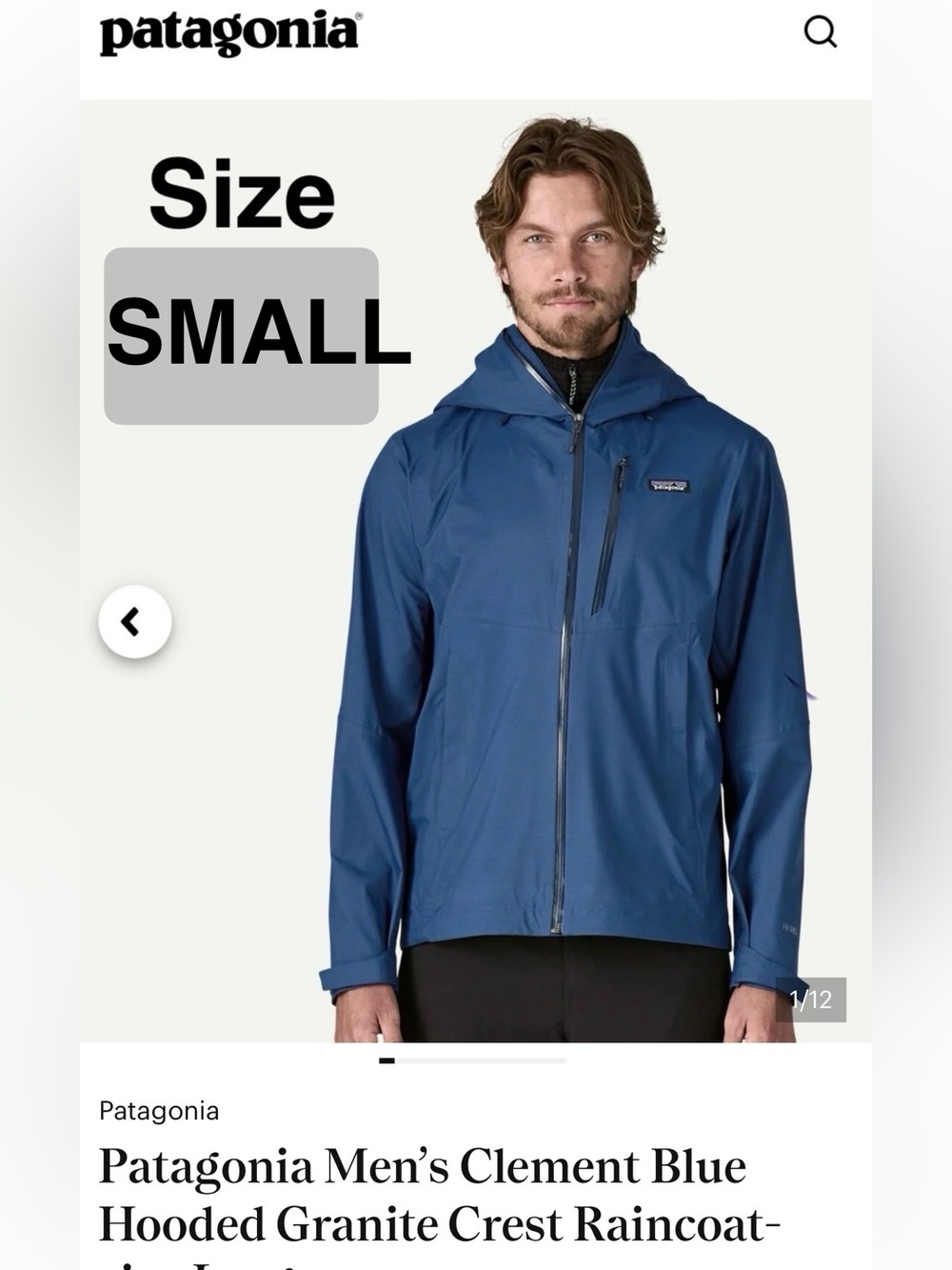 Patagonia Men’s Granite Crest Hooded Raincoat in Clement Blue size Small
